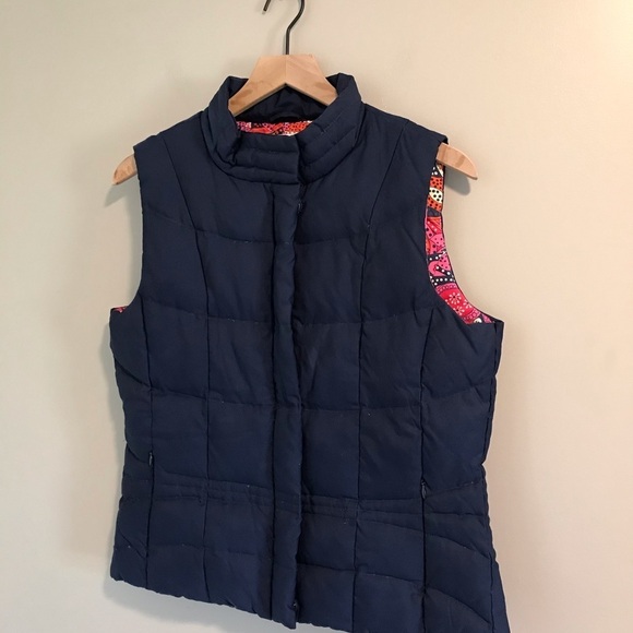 Lilly Pulitzer Reversible Navy Mave Puffer Vest - Picture 3 of 13